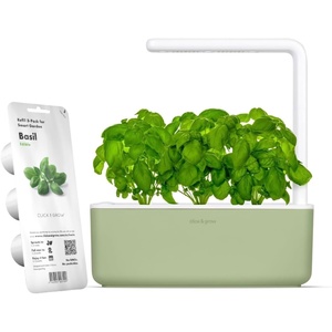 image:imageClick amp Grow Indoor Herb Garden Kit with Grow Light  Smart Garden for Home Kitchen Windowsill  Easier Than Hydroponics Growing System  Vegetable Gardening Starter 3 Basil Pods Included Grey  Easier than a hydroponic growing system Patented Smart Soil Includes 3 basil pods Choose from 50 plant varietiesSage green